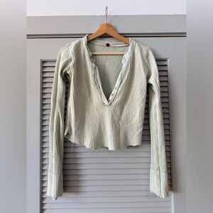 Free People Thermal Henley Waffle Crop Top